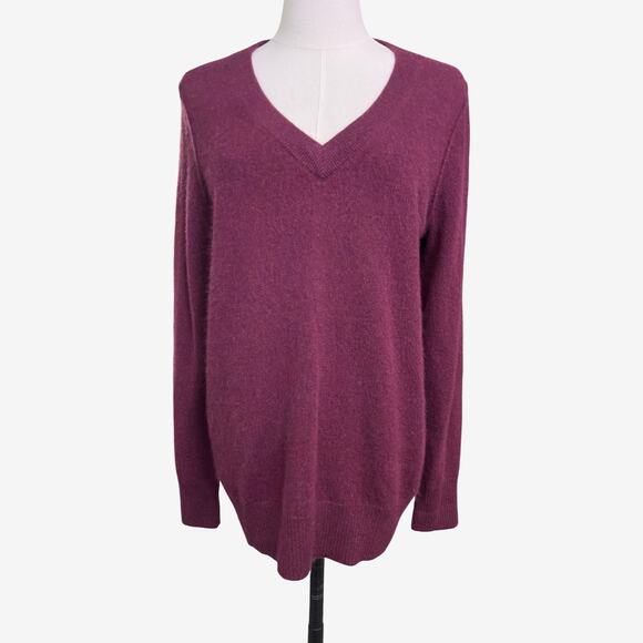 Aqua Cashmere 100 Percent Cashmere V Neck Sweater Purple Berry Women’s Size L - Picture 1 of 6